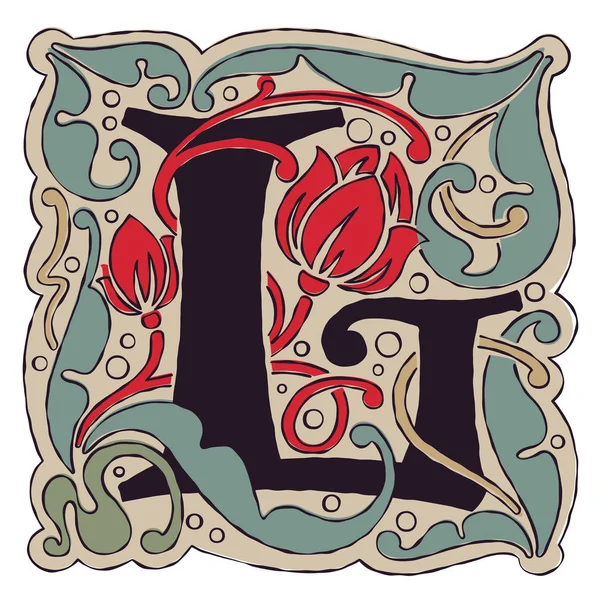 L harfi eski renkler antik gotik başlangıç logosu. — Stok Vektör