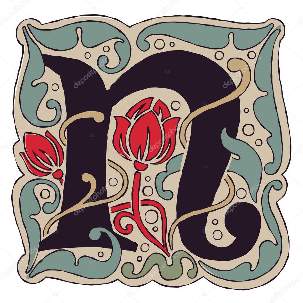 N letter vintage colors antique gothic initial logo.