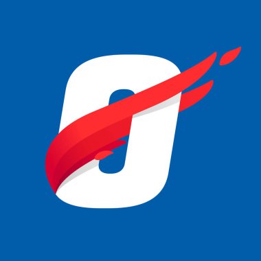 O harf logosu hızlı hızlı kırmızı kuş kanadı.