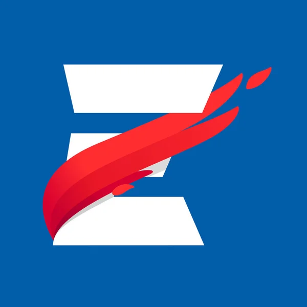 E Brief-Logo mit hoher Geschwindigkeit roter Vogelflügel. — Stockvektor