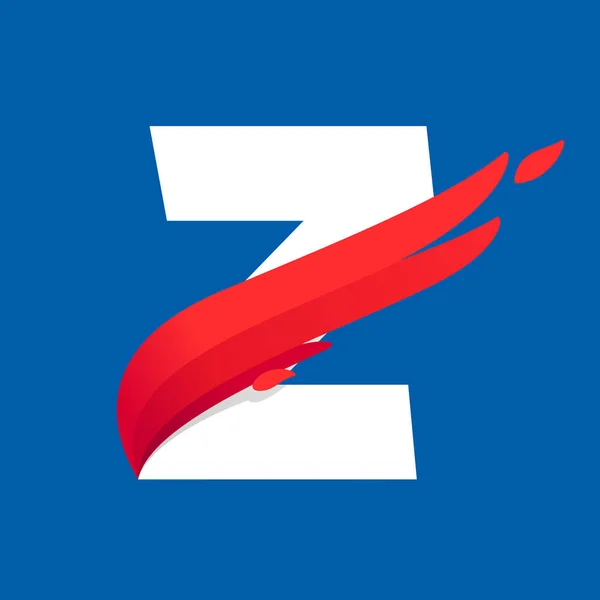 Logotipo de letra Z con ala de pájaro rojo de velocidad rápida . — Vector de stock