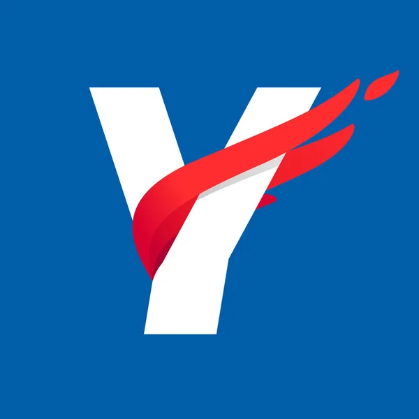 Logotipo de letra Y con ala de pájaro rojo de velocidad rápida . — Vector de stock