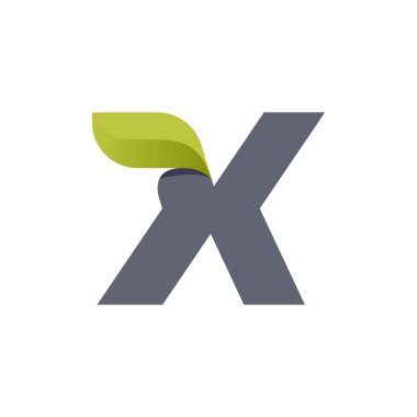 X letter eco logo with green leaf.