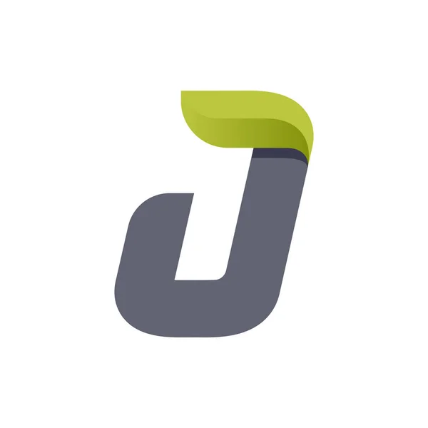 J Buchstabe eco logo mit grünem Blatt. — Stockvektor