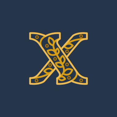 Zarif doğrusal harf X İlk dekoratif logotype.