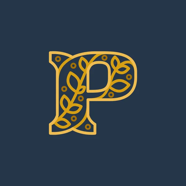 우아 한 선형 글자 P 최초의 화려 한 로고 형. — 스톡 벡터