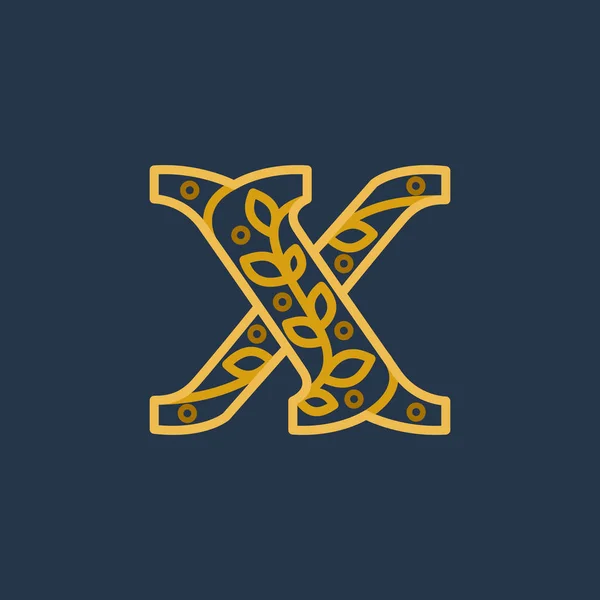 Elegante logotipo adornado inicial de la letra lineal X . — Vector de stock