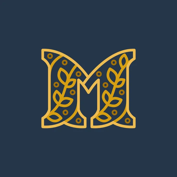 Elegant linear letter M initial ornate logotype. — Stock Vector