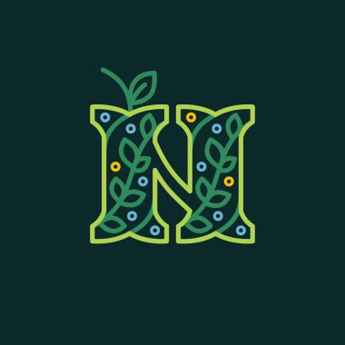 Zarif doğrusal harf N eko dekoratif logotype.