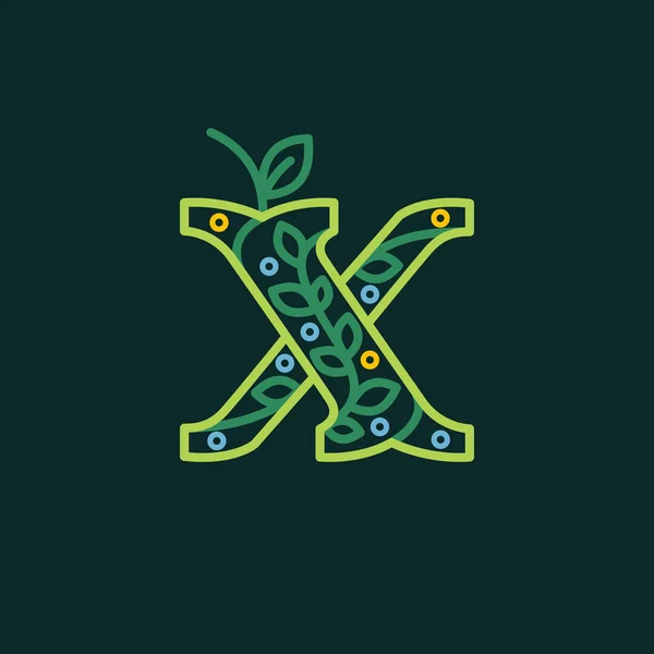 Elegancka liniowa litera X eco ornate logotyp. — Wektor stockowy