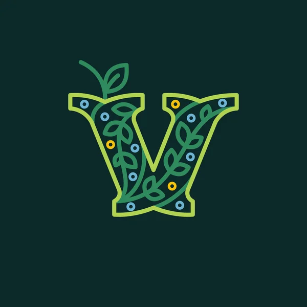 Elegante letra linear V eco logotipo ornamentado . —  Vetores de Stock