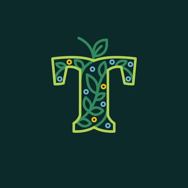 Elegancka liniowa litera T eco ornate logotyp. — Wektor stockowy