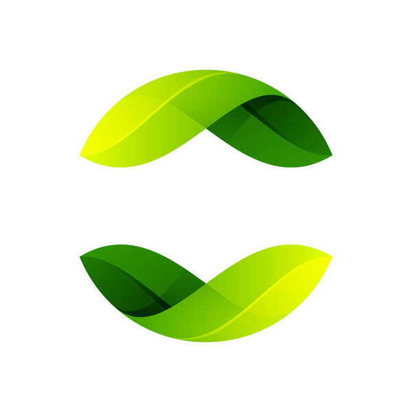 Ecology sphere logo formed by twisted green leaves.
