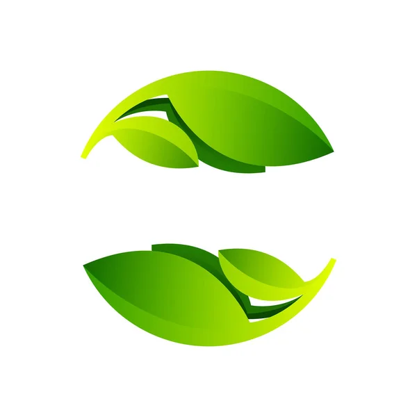 Ecologie bol logo gevormd door gedraaide groene bladeren. — Stockvector