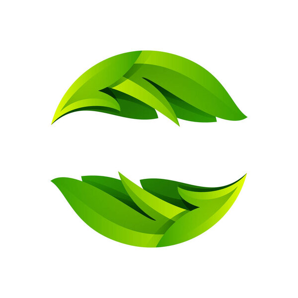 Логотип экологической сферы, образованный скрученными зелеными листьями
.