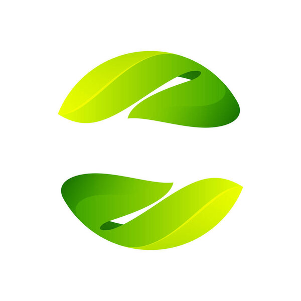 Ecology sphere logo formed by twisted green leaves.