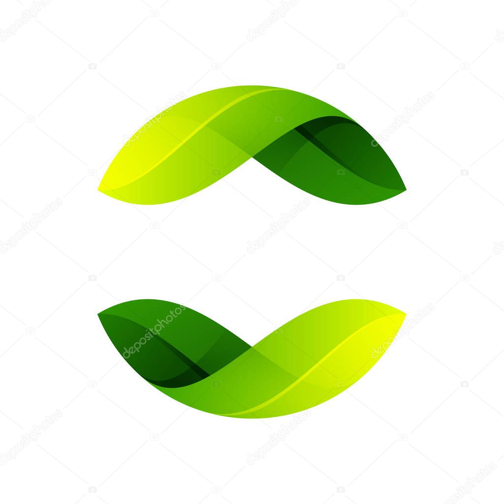 Ecology sphere logo formed by twisted green leaves.