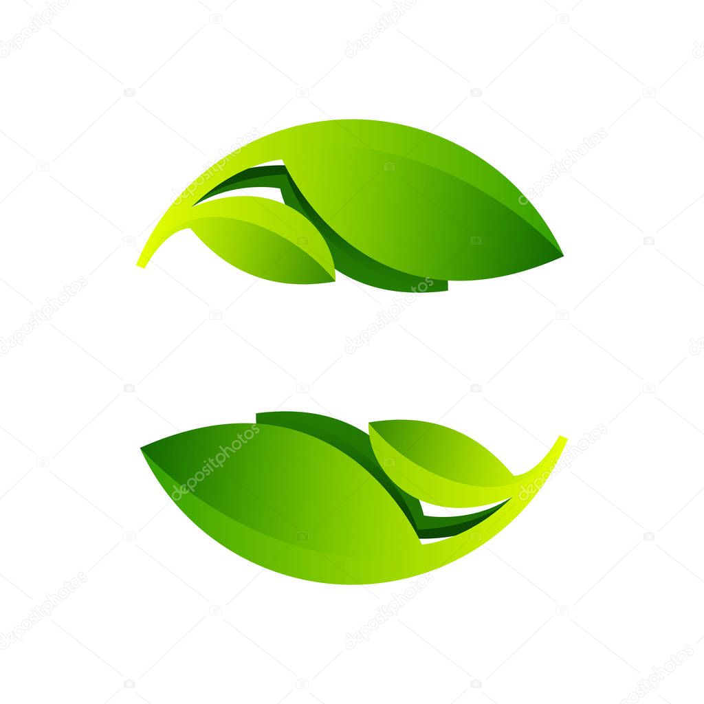 Ecology sphere logo formed by twisted green leaves.