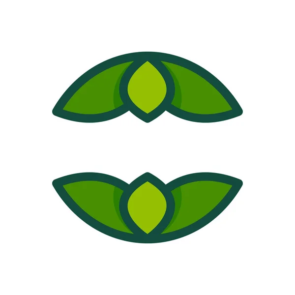 꼬여 있는 녹색 잎으로 만들어 진 에코 플랫 원 모양의 로고. — 스톡 벡터