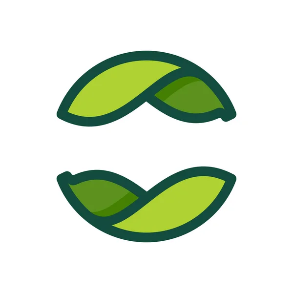 꼬여 있는 녹색 잎으로 만들어 진 에코 플랫 원 모양의 로고. — 스톡 벡터