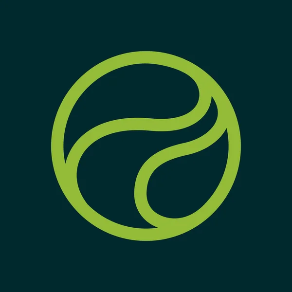 ねじれた緑の葉によって形成されたエコラインサークルロゴ. — ストックベクタ