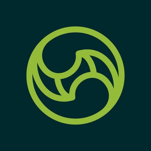 Eco linea cerchio logo formato da foglie verdi attorcigliate . — Vettoriale Stock