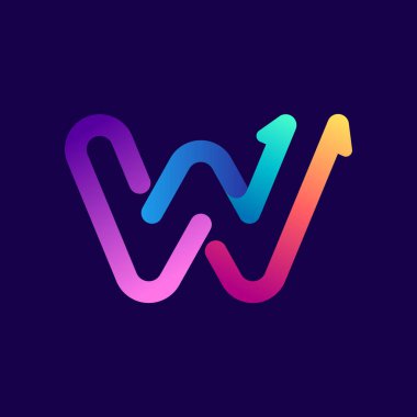 Üzerinde ok olan W harfi logosu. Spor etiketleri, bahis başlıkları, multimedya posterleri, kartvizitler için parlak gradyan yazı tipi vs..