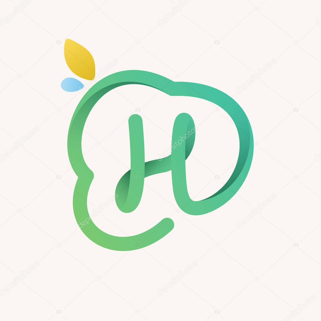 H letter green line logo. Vector icon perfect for ecology labels, environment posters and agriculture identity, etc.