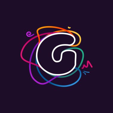 G harfi neon renkli logo. Dijital etiketler, bilimsel baskılar, gece hayatı reklamları vs. için büyük canlı simge.