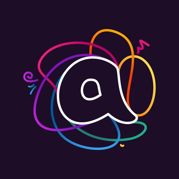 Letter Een Neon Lijn Kleurrijk Logo Geweldig Levendig Icoon Voor — Stockvector