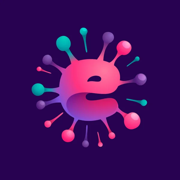E letter vibrant virus logo with circle structure. Vector icon for chemistry labels, science company, space posters etc.