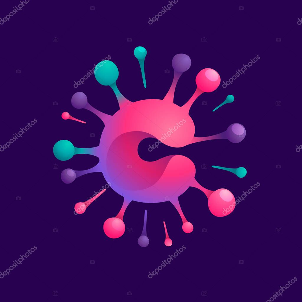 C letter vibrant virus logo with circle structure. Vector icon for chemistry labels, science company, space posters etc.