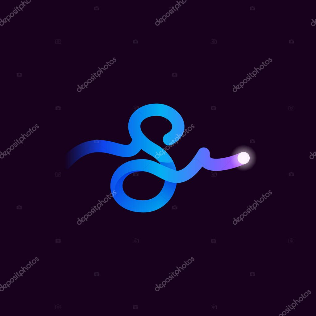 S letter logo with gradient line and flash dot. Perfect font for biotechnology design, heartbeat print, science card etc.