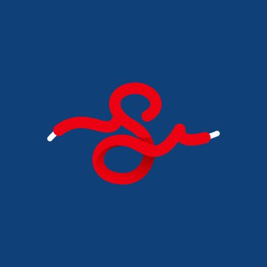 Ayakkabı bağcığından oluşan S harfi spor logosu. Vektör el yazısı yazı tipi çalışma etiketleri, yarış başlıkları, fitness posterleri, dağıtım kartları vs. için kullanılabilir.
