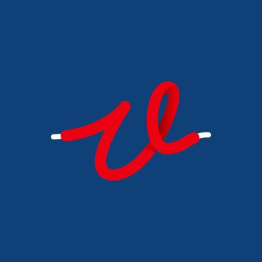V harfi spor logosu ayakkabı bağcığıyla oluşturuldu. Vektör el yazısı yazı tipi çalışma etiketleri, yarış başlıkları, fitness posterleri, dağıtım kartları vs. için kullanılabilir.