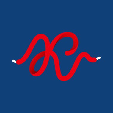 K harfi spor logosu ayakkabı bağcığıyla oluşturuldu. Vektör el yazısı yazı tipi çalışma etiketleri, yarış başlıkları, fitness posterleri, dağıtım kartları vs. için kullanılabilir.