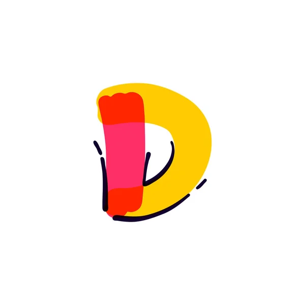 多色のフェルト先端ペンで手書きのD文字ロゴ 子供のデザイン インテリアプリント かわいいラベルなどのための完璧なベクトルアイコン — ストックベクタ