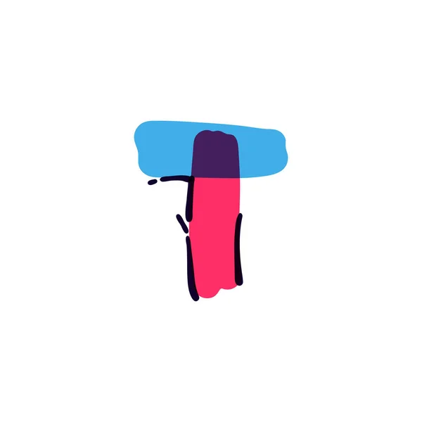 多色のフェルト先端ペンで手書きのT字ロゴ 子供のデザイン インテリアプリント かわいいラベルなどのための完璧なベクトルアイコン — ストックベクタ