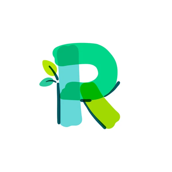 Λογότυπο Γράμμα Πράσινο Φύλλο Χειρόγραφη Ένα Στυλό Τσόχινη Άκρη Γραμματοσειρά — Διανυσματικό Αρχείο