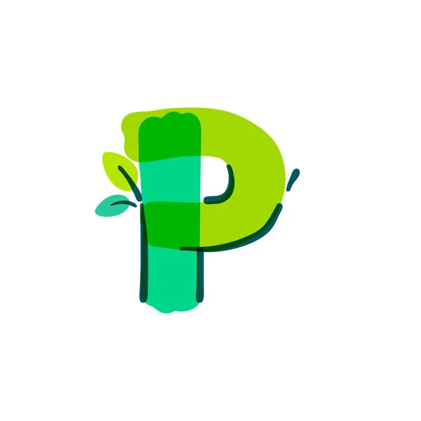 Letter Logo Met Groen Blad Handgeschreven Met Een Viltstift Vector — Stockvector