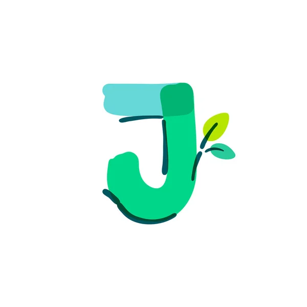 Logotipo Letra Com Folha Verde Manuscrita Com Uma Caneta Feltro — Vetor de Stock