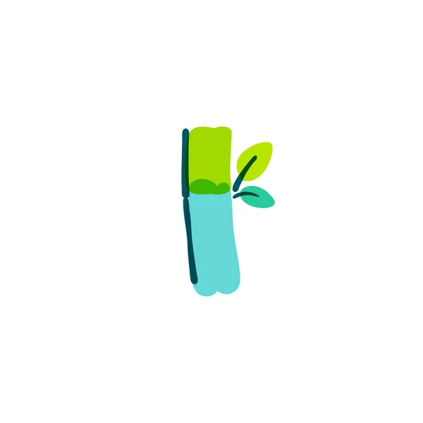 Litera Logo Zielonym Liściem Napisanym Ręcznie Długopisem Końcówką Filcu Można — Wektor stockowy