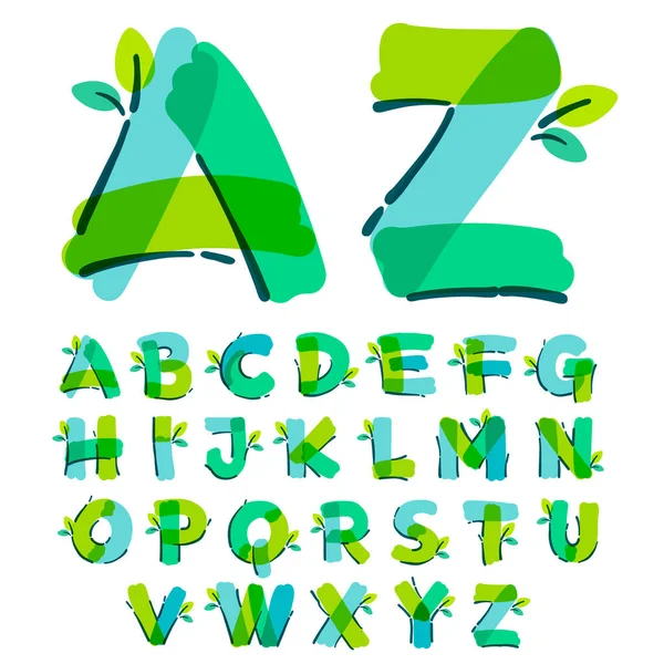 Alphabet Mit Grünem Blatt Handgeschrieben Mit Filzstift Vector Fett Marker — Stockvektor