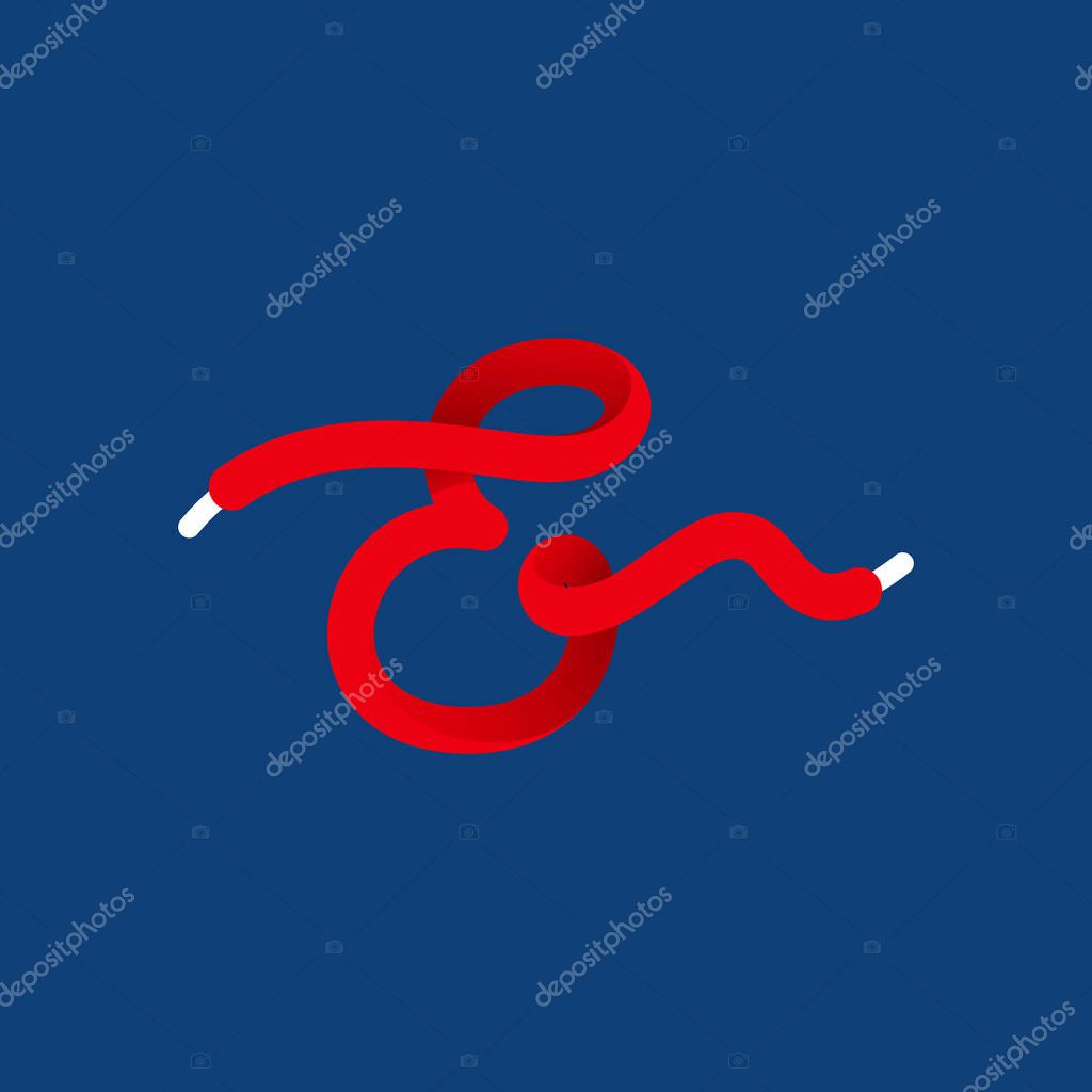 E letter sport logo formed by shoe lace. Vector handwritten script font can be used for workout labels, race headlines, fitness posters, delivery cards etc.