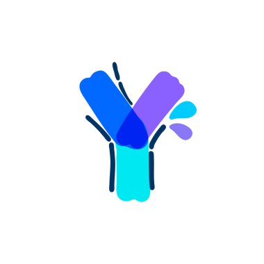 Üzerinde su damlaları ve dalgalar olan Y harfi logosu. Keçeli kalemle yazılmış. Vektör kalın işaret yazıtipi, etiketleri, sağlık başlıklarını, saf posterleri, ekoloji kartlarını vs. yıkamak için kullanılabilir.