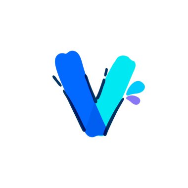 Su damlaları ve dalgalı V harfi logosu. Keçeli kalemle yazılmış. Vektör kalın işaret yazıtipi, etiketleri, sağlık başlıklarını, saf posterleri, ekoloji kartlarını vs. yıkamak için kullanılabilir.