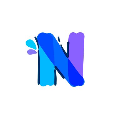 Üzerinde su damlaları ve dalgalar olan N harfi logosu. Keçeli kalemle yazılmış. Vektör kalın işaret yazıtipi, etiketleri, sağlık başlıklarını, saf posterleri, ekoloji kartlarını vs. yıkamak için kullanılabilir.