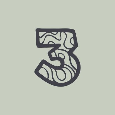 Dalga çizgisi desenli üç numaralı logo. Su veya çöl tasarımı için mükemmel yazı tipi, manzara baskısı, seyahat kartı ve ekoloji kavramları, vs..