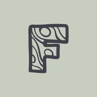 F harfi logosu dalga çizgisi desenli. Su veya çöl tasarımı için mükemmel yazı tipi, manzara baskısı, seyahat kartı ve ekoloji kavramları, vs..