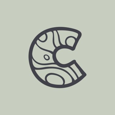 C harfi logosu dalga çizgisi desenli. Su veya çöl tasarımı için mükemmel yazı tipi, manzara baskısı, seyahat kartı ve ekoloji kavramları, vs..